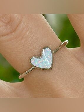 Sterling silver Lab opal heart ring size 8,9